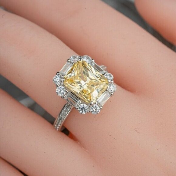 ▶Radiant Yellow Zircon Sumptuous Silver Luxury Rings Women, K924 - Picture 8 of 8